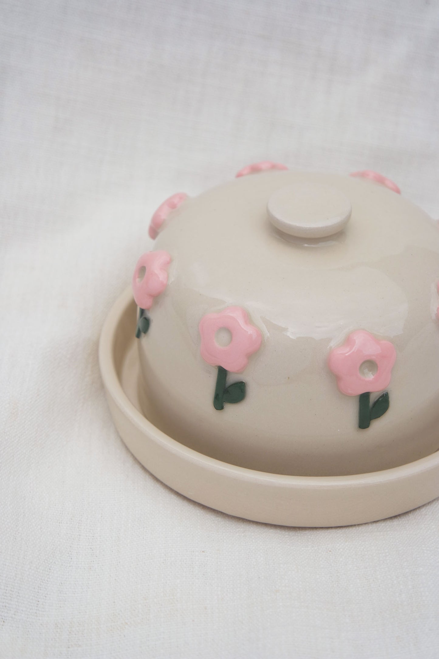 Butter Dish | Flower Puff Stem | Pink