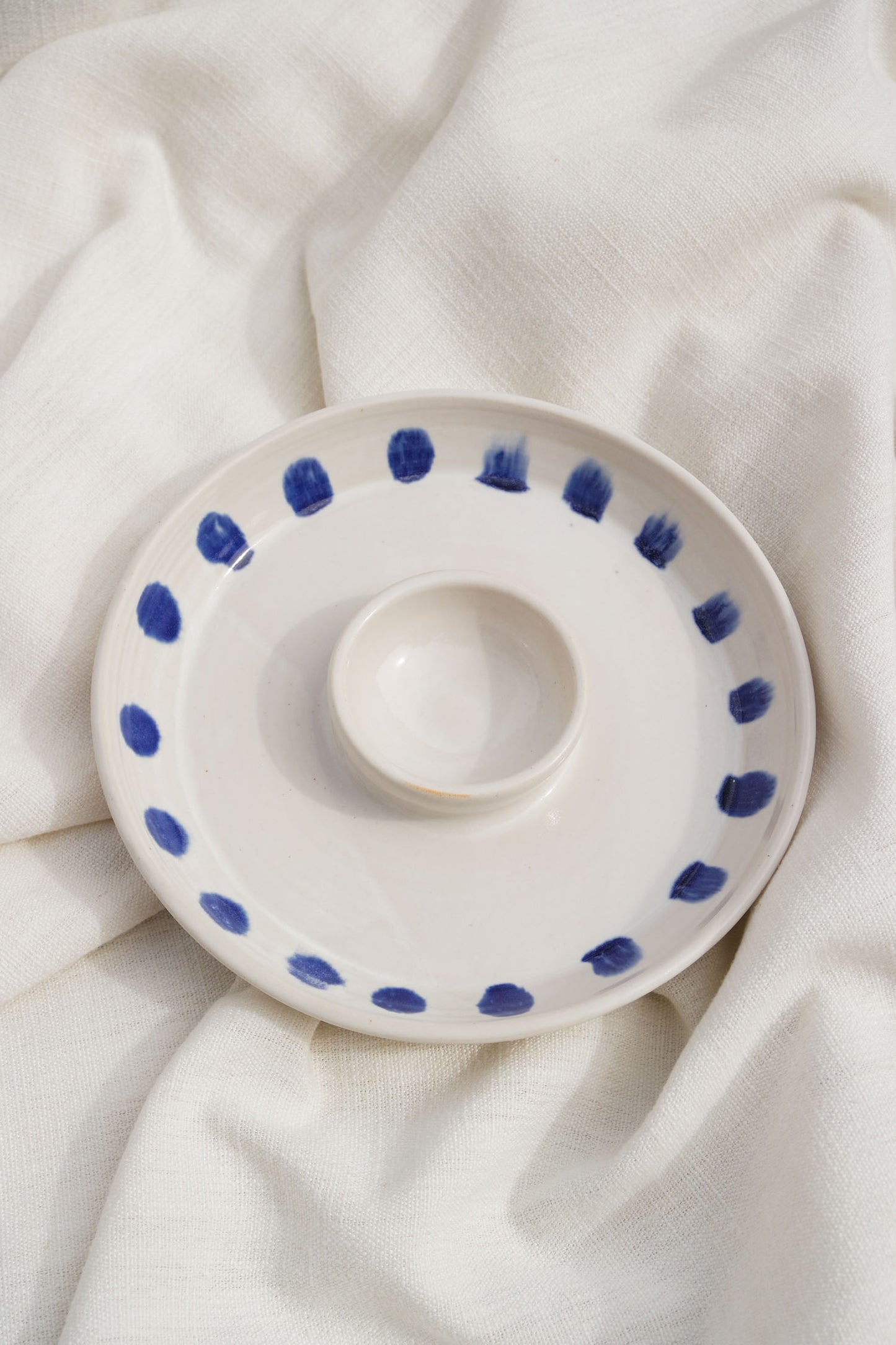 Snack Dippy Plate | Cobalt Dotted White