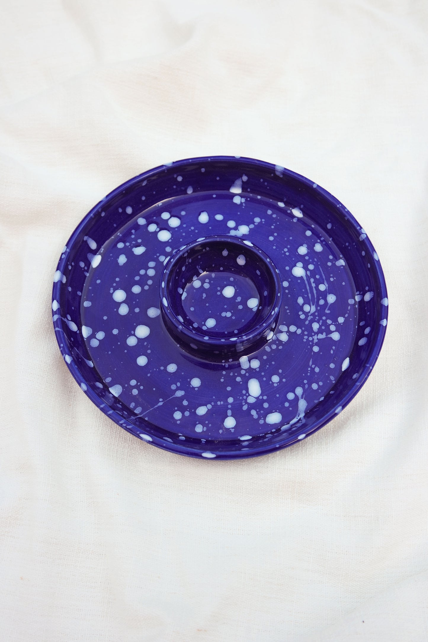 Cobalt & White Splatter Small Snack Dippy Plate