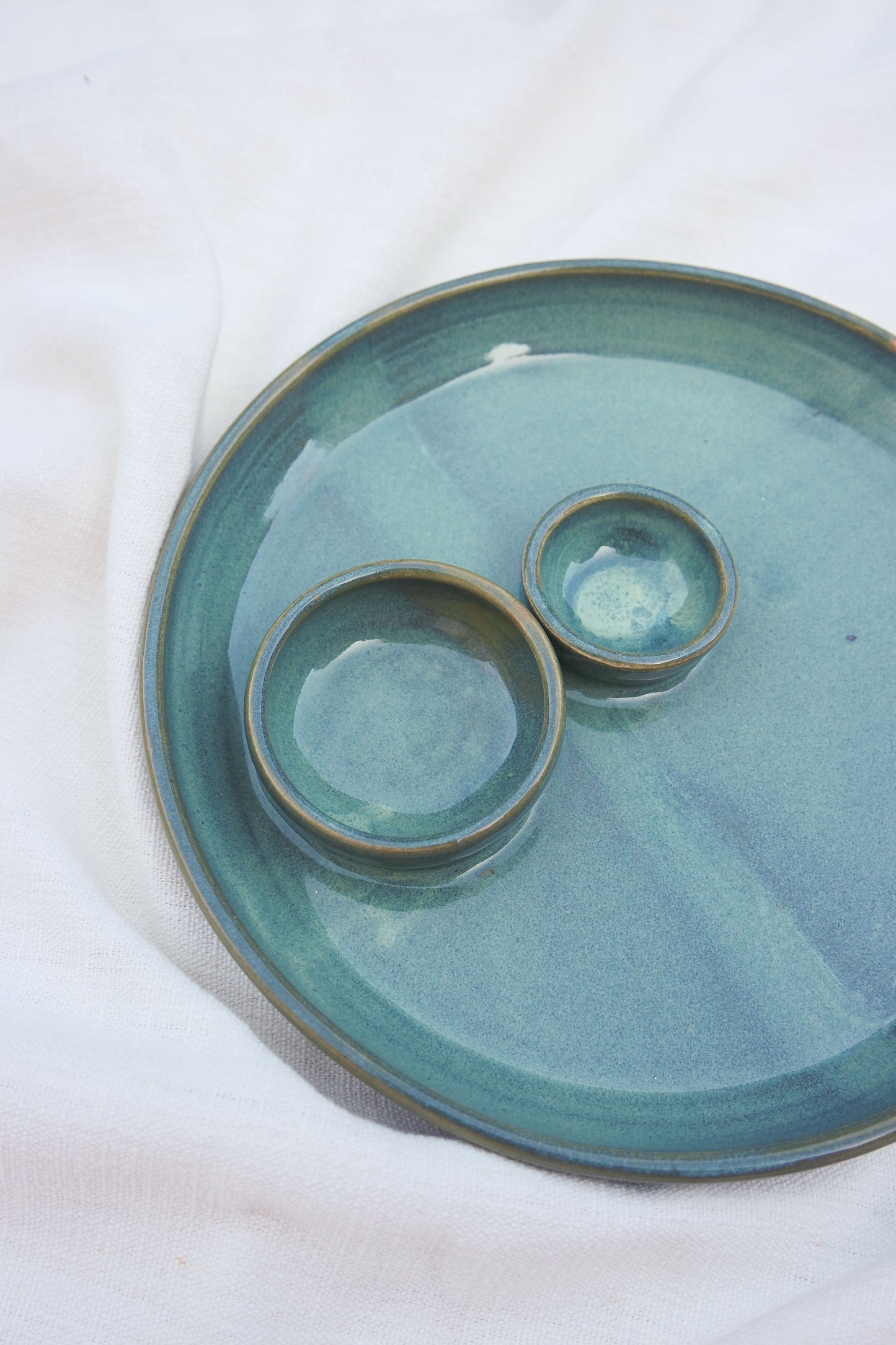 Olive Oil Double Dippy Snack Plate in Teal *seconds