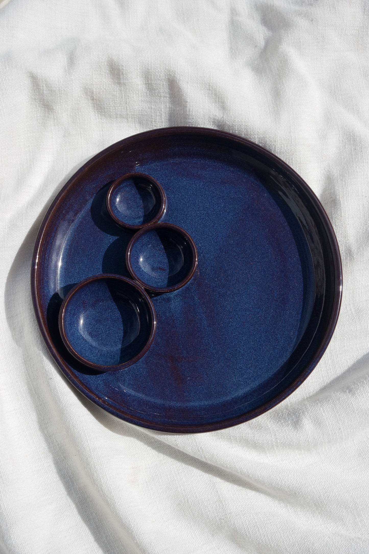 Triple Dippy Dinner Plate in Blue Ember
