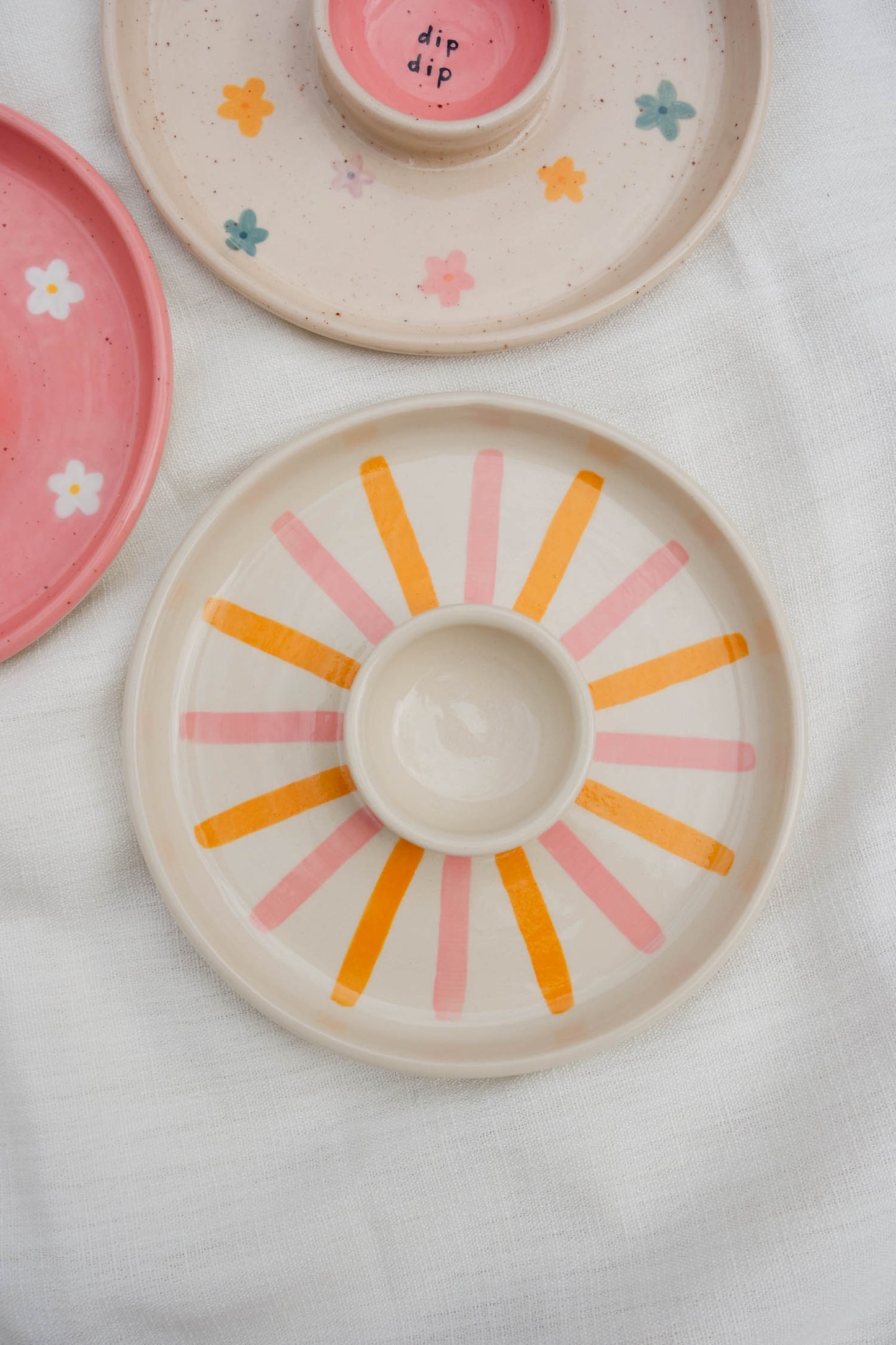 Snack Dippy Plate | Pink and Orange lines