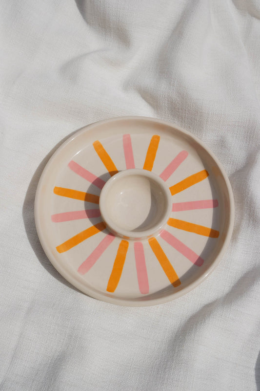 Snack Dippy Plate | Pink and Orange lines