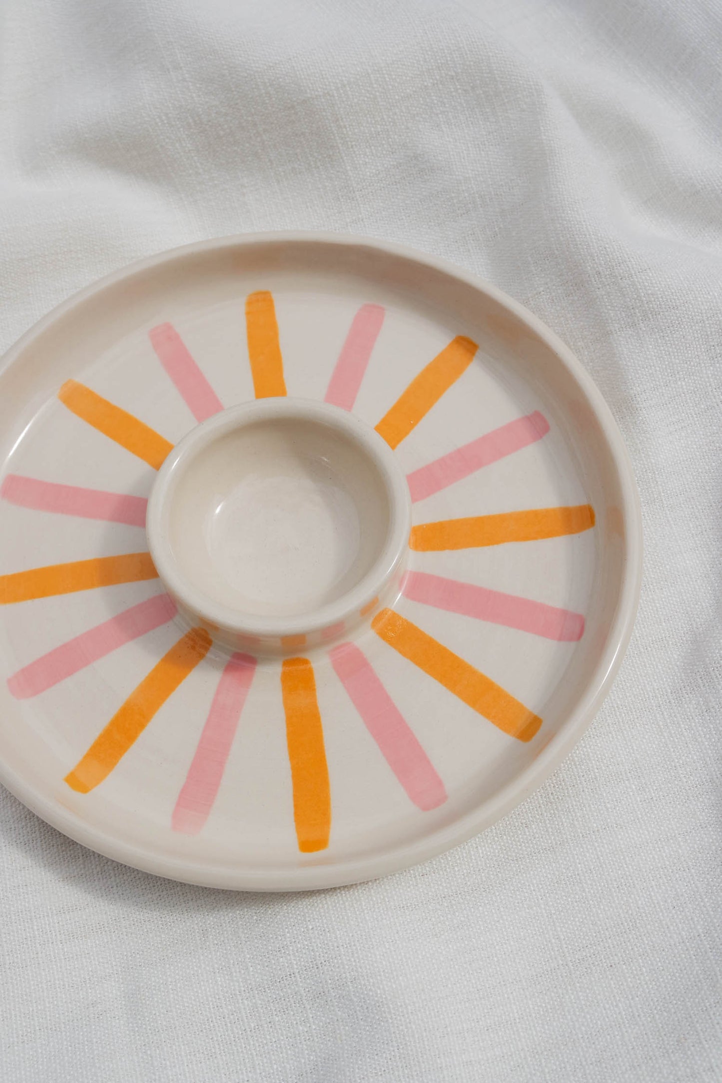 Snack Dippy Plate | Pink and Orange lines