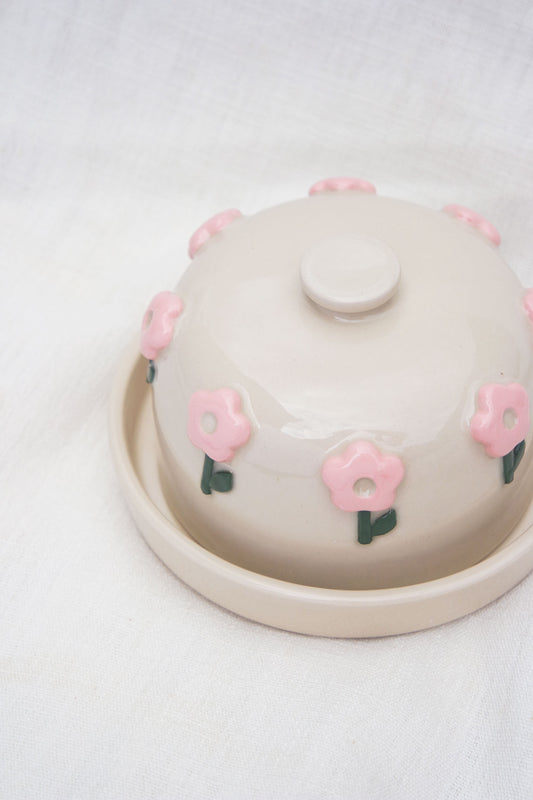 Butter Dish | Flower Puff Stem | Pink