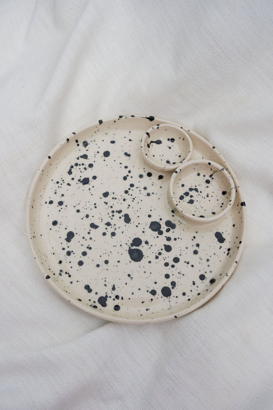 Double Dippy Dinner Plate | Black Splatter