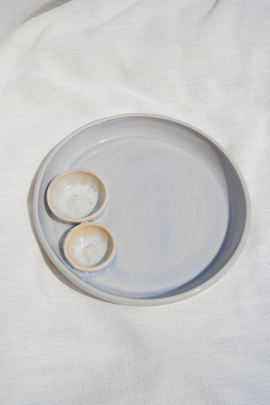 Double Dippy Plate | Light Blue and Pearl