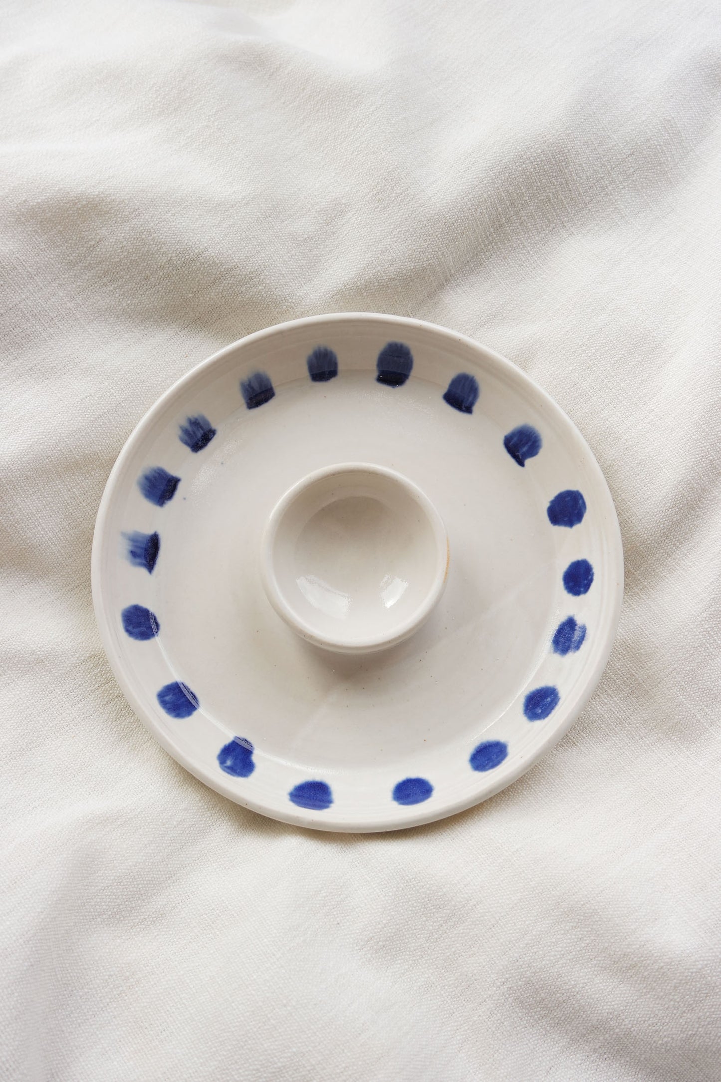 Snack Dippy Plate | Cobalt Dotted White