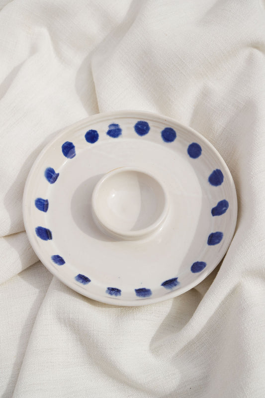 Snack Dippy Plate | Cobalt Dotted White
