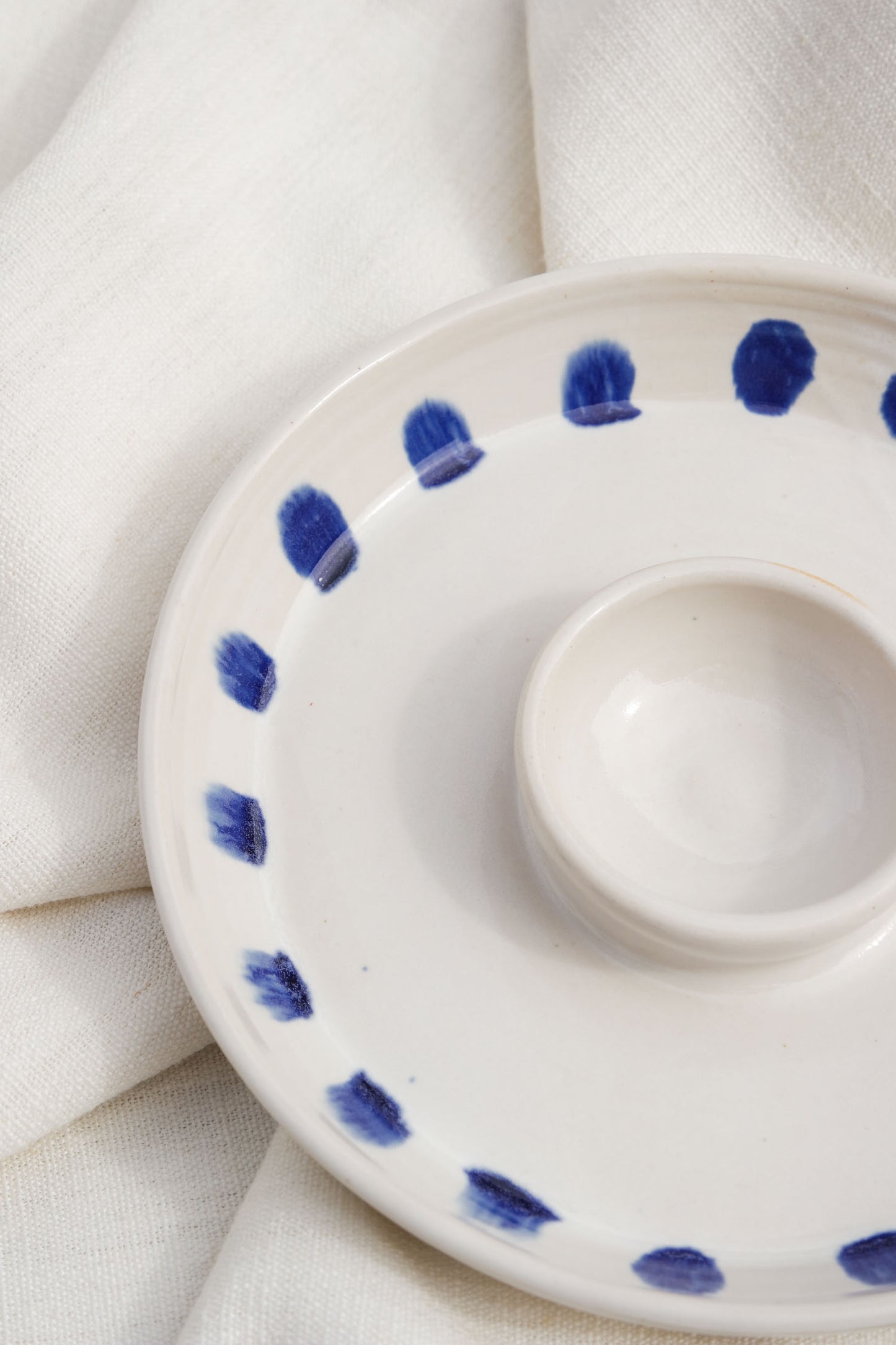 Snack Dippy Plate | Cobalt Dotted White