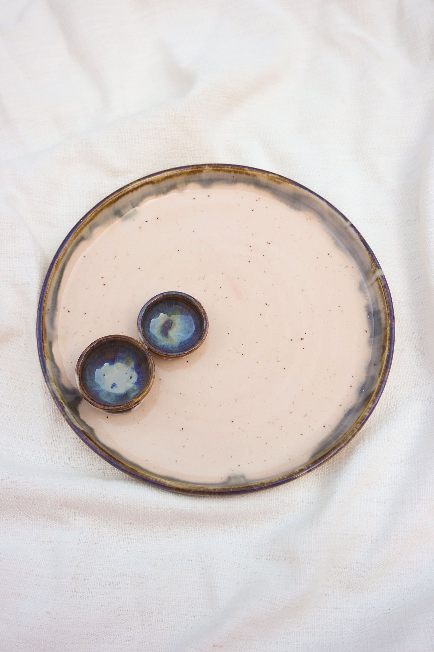 Blue Drip Speckled Pink Double Dippy Dinner Plate