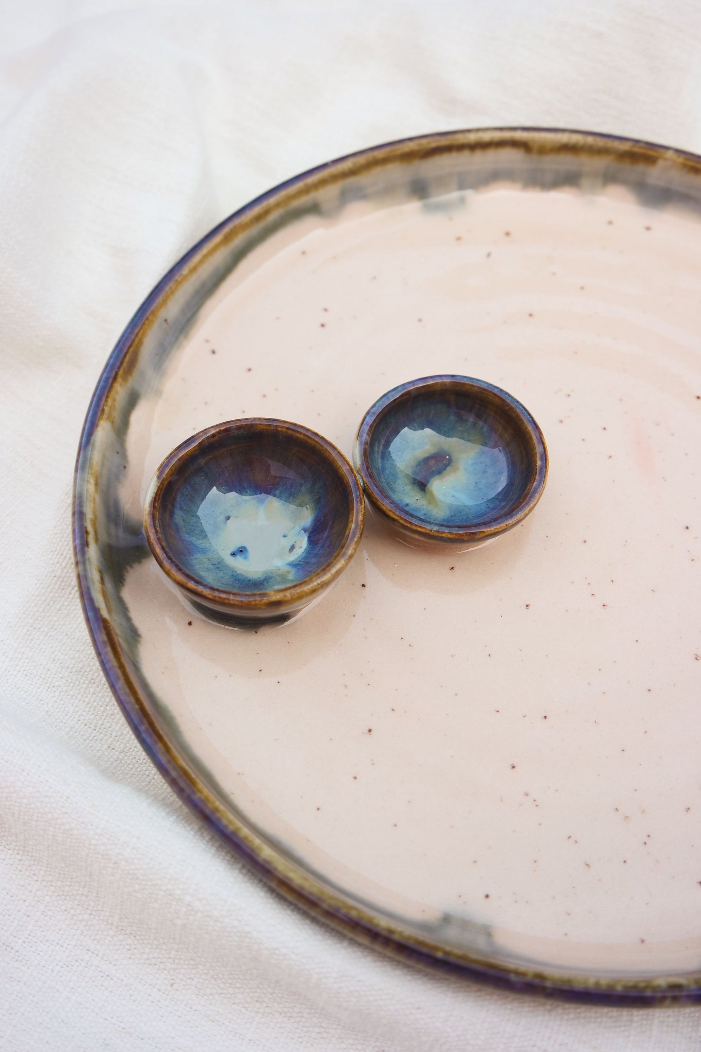 Blue Drip Speckled Pink Double Dippy Dinner Plate