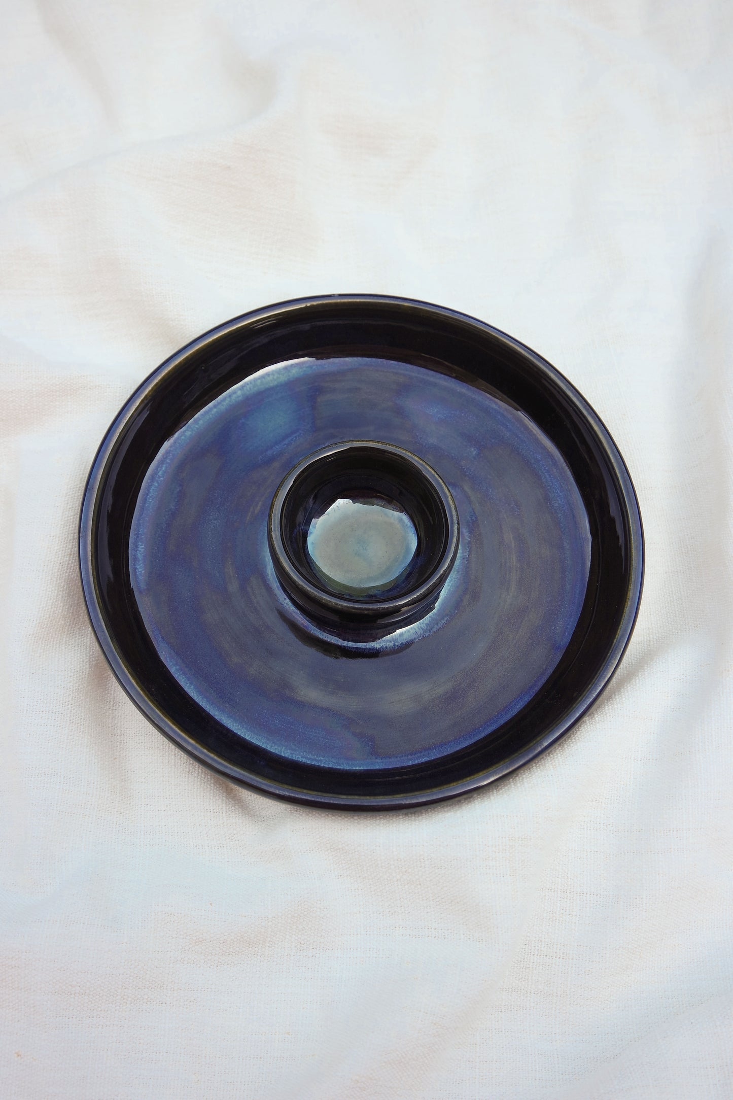 Shiny oil-slick black Snack Dippy Plate
