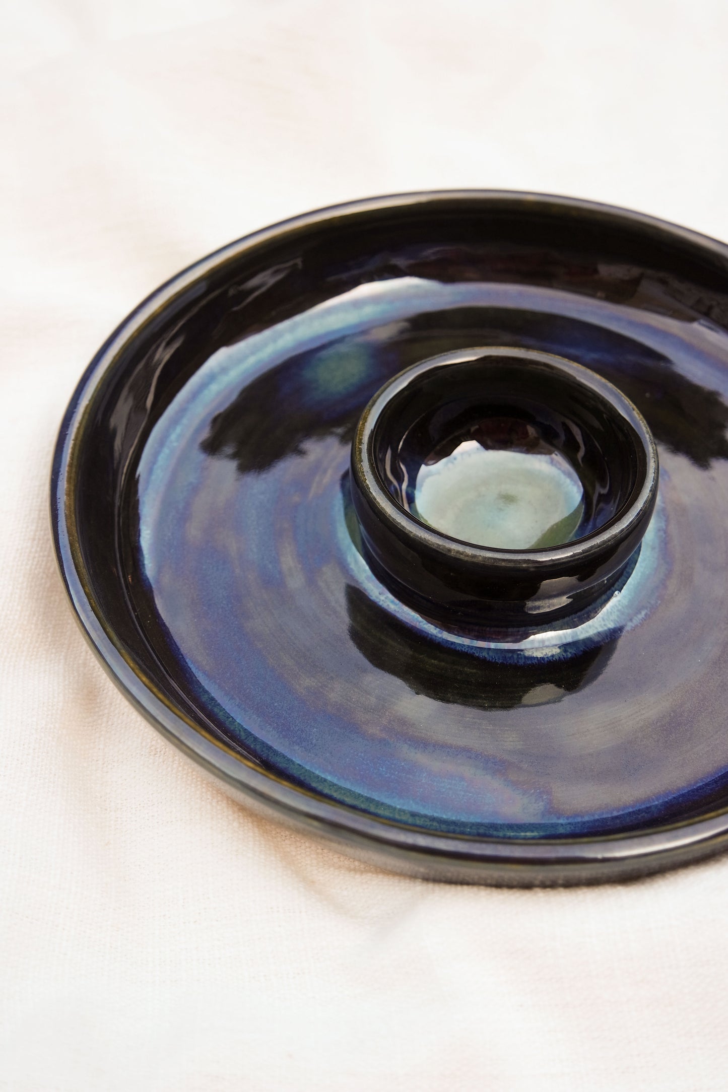Shiny oil-slick black Snack Dippy Plate