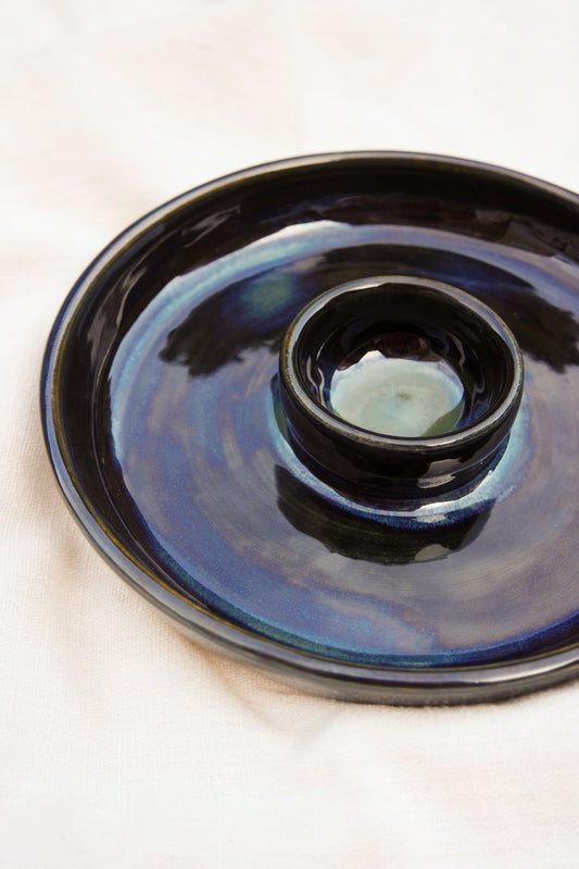 Shiny oil-slick black Snack Dippy Plate