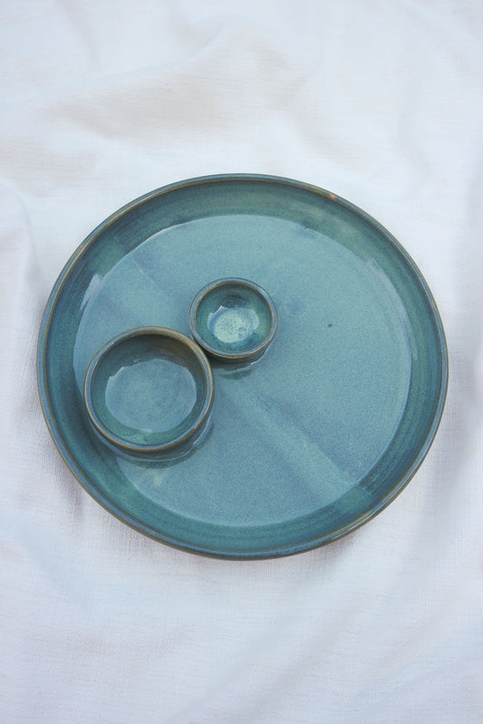 Olive Oil Double Dippy Snack Plate in Teal *seconds