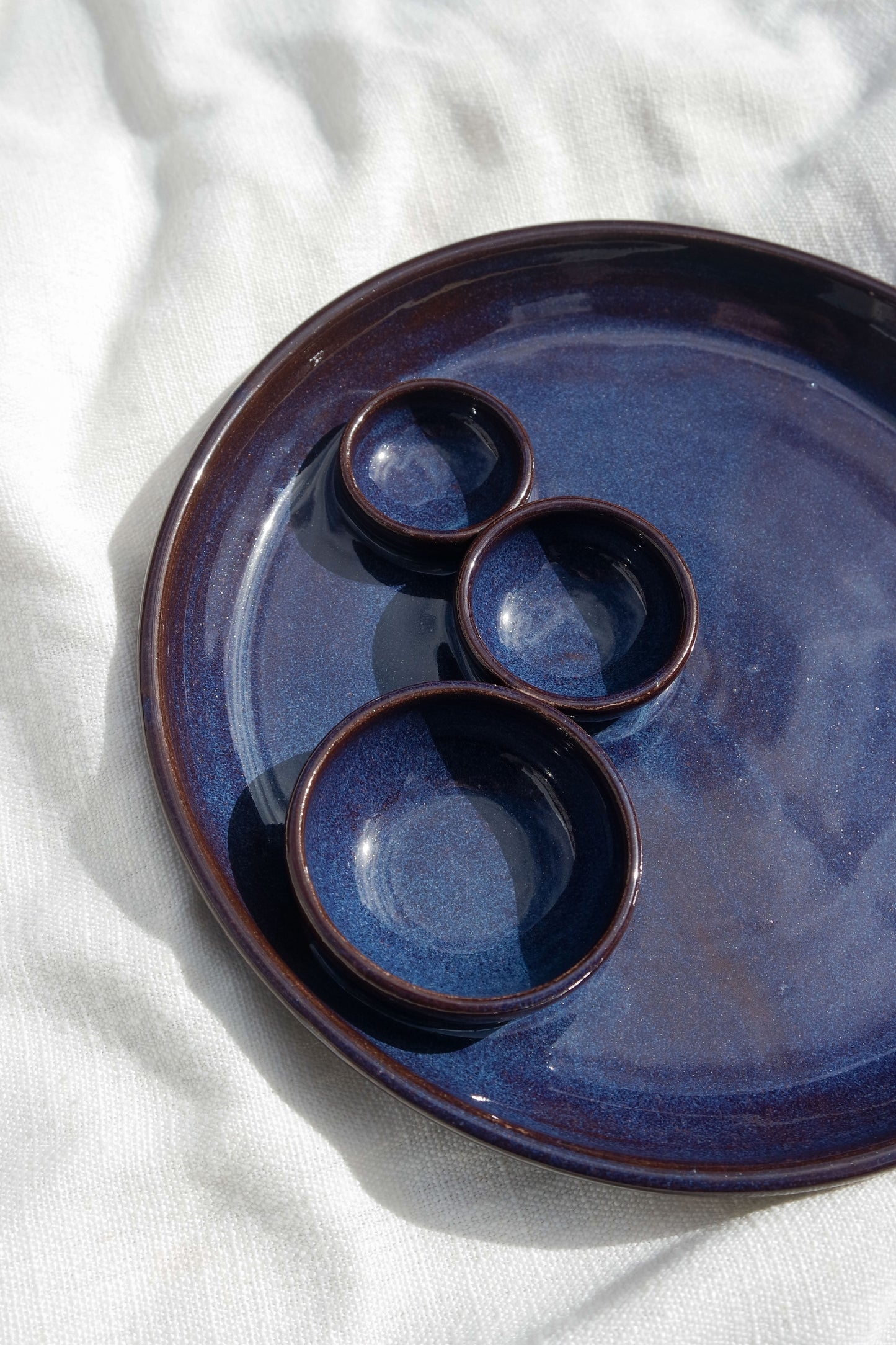 Triple Dippy Dinner Plate in Blue Ember