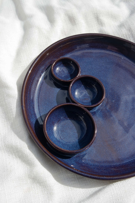Triple Dippy Dinner Plate in Blue Ember
