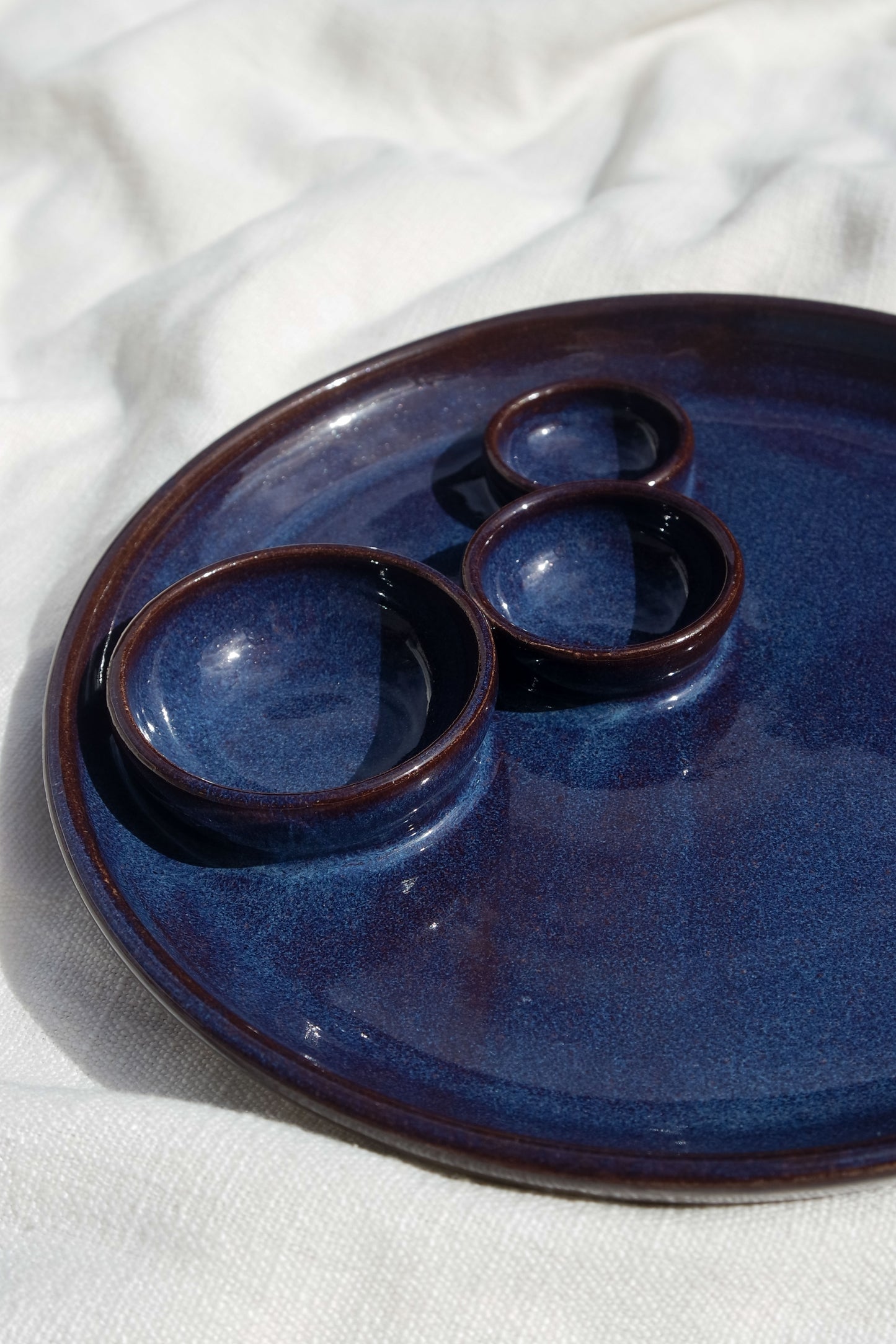 Triple Dippy Dinner Plate in Blue Ember