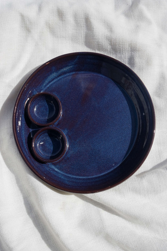 Double Dippy Snack Plate in Blue Ember *seconds