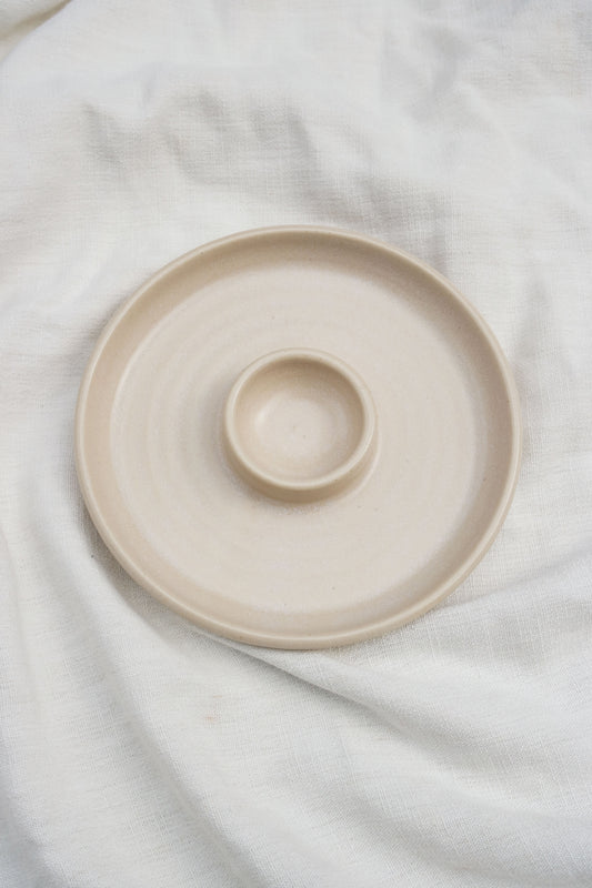 Snack Dippy Plate in Meringue with Swirl Texture
