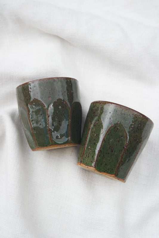 Fluted Flat White Cup in Speckled Green